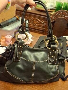 Emilie M 2010s Black Pleather Shoulder Bag Satchel Preloved